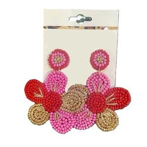 NEW SOPHIA COLLECTION beaded bloom statement earrings in pink/red